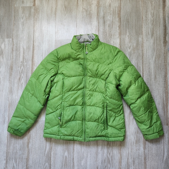 LL Bean Puffer Jacket Women Sz M Green Goose Down Packable Coat Full Zip Toggles - Picture 1 of 12